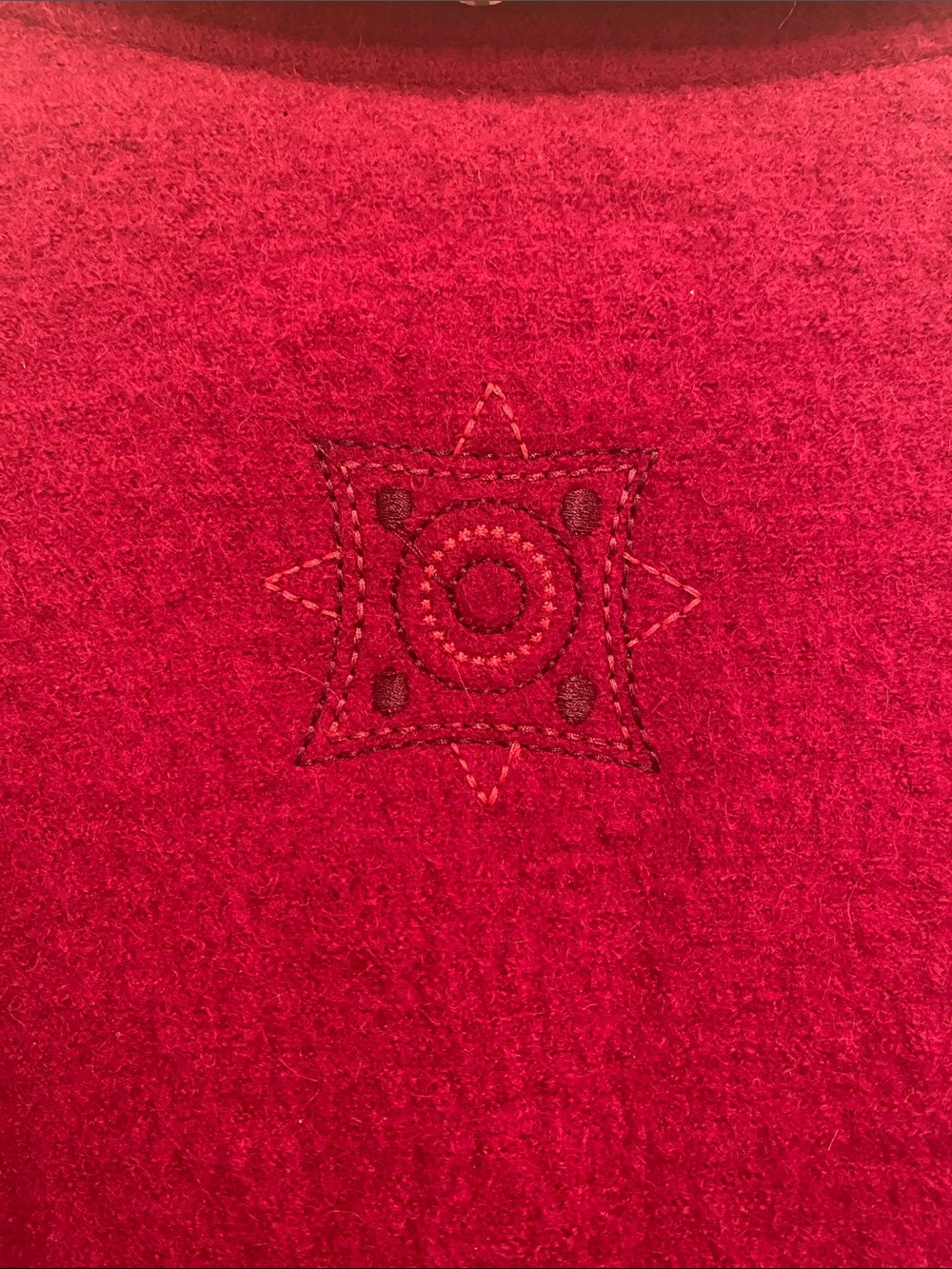 Vintage Wool Embroidered Variations Deep Red Full Zip Coat Jacket Women’s Large - Picture 6 of 7